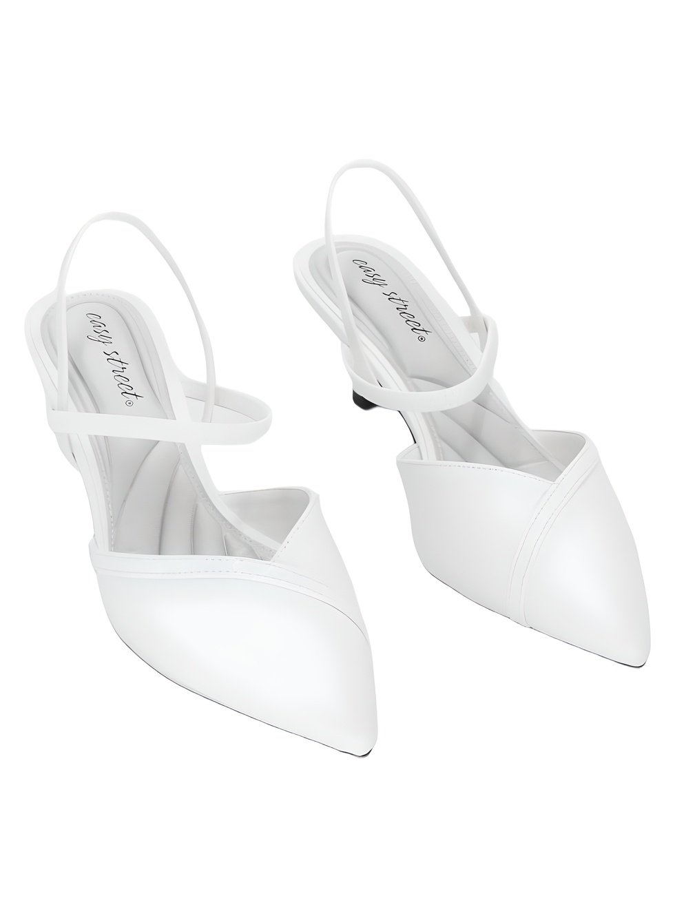 Easy Street Unna White Patent Pointed Toe Slingback 2" Kitten Heel Pumps Size 9